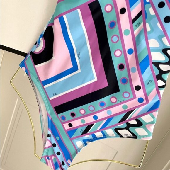Emilio Pucci Blue and Pink Geometric One Piece Swimsuit - Picture 5 of 9